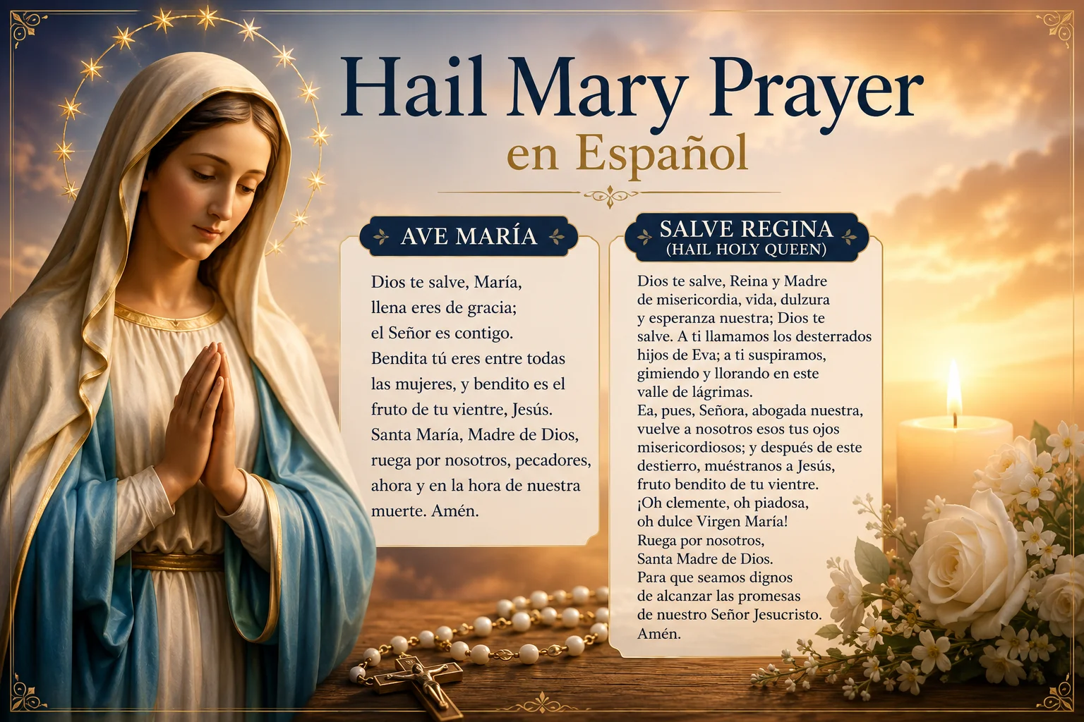 Hail Mary Prayer in Spanish: Ave María Full Text + Hail Holy Queen (Salve Regina)